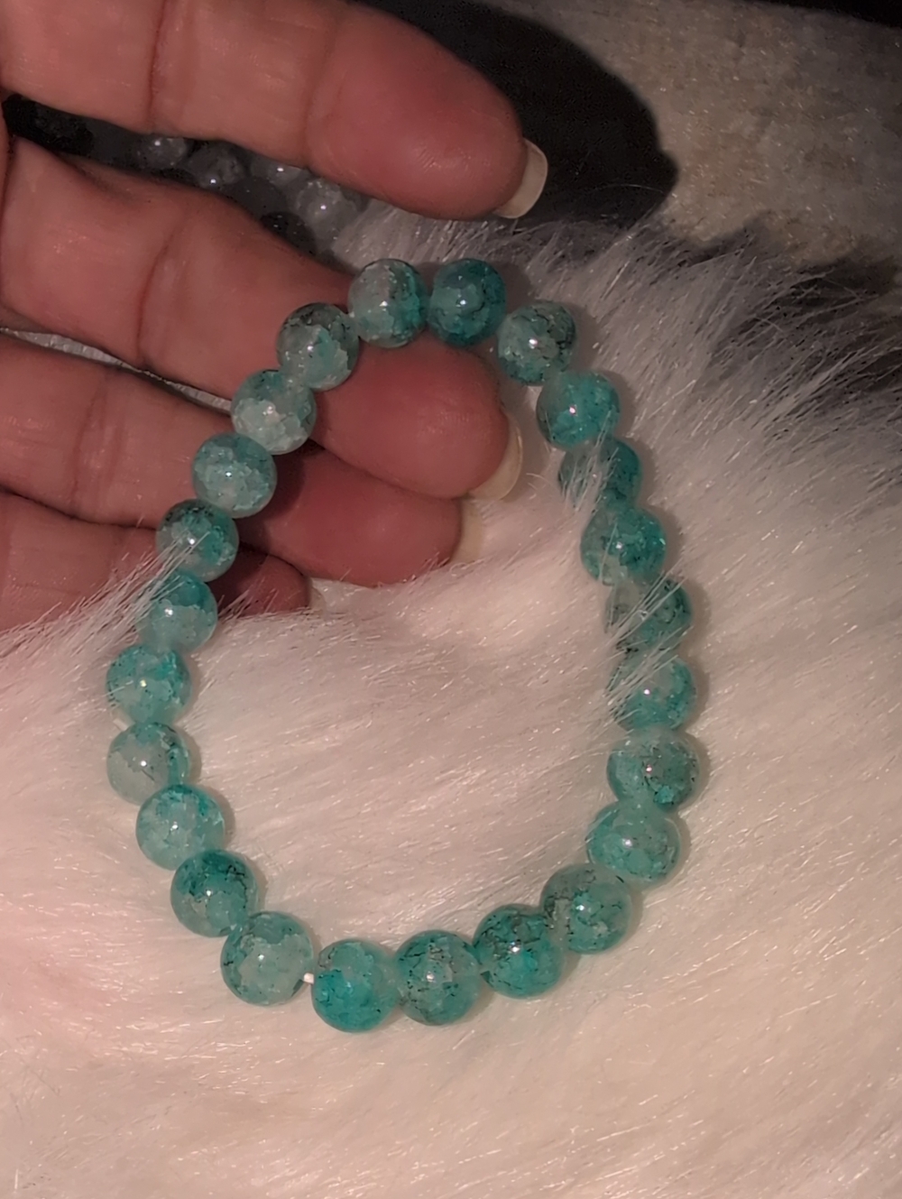 Teal Marbled Beaded Stretch Bracelet